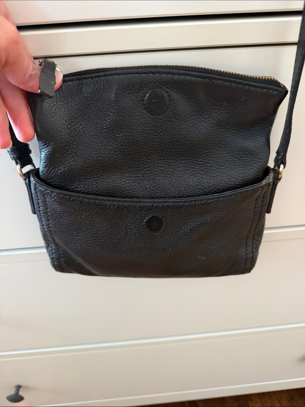 kate spade Black Pebbled Leather Fold-Over Crossbody with Front Zip and Pocket - Picture 5 of 16